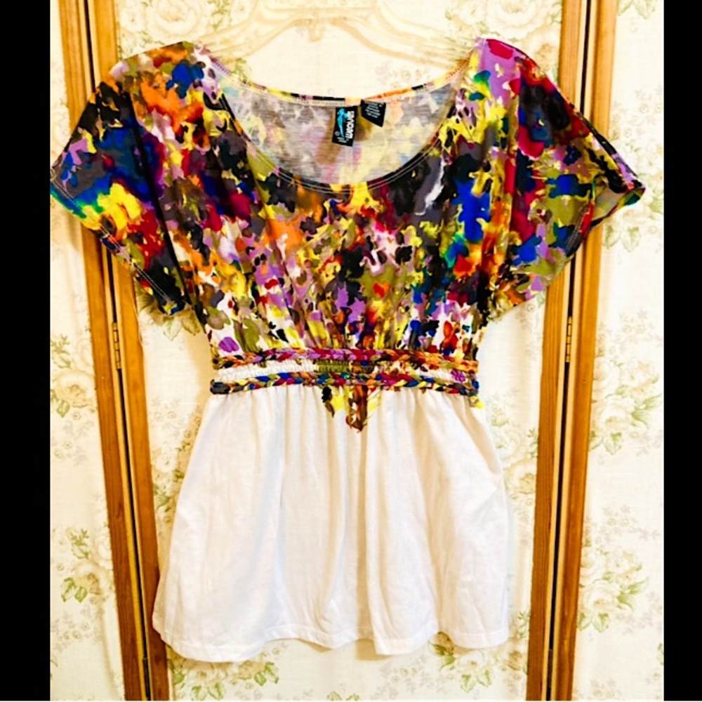 90s/Y2K Watercolor Rainbow Braided Boho Top